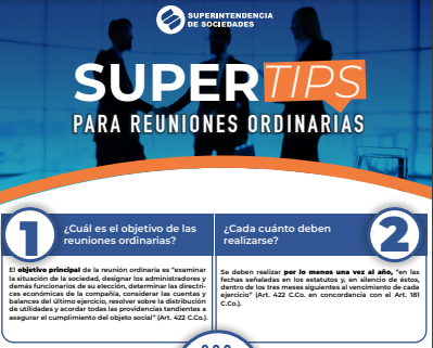 Las reuniones ordinarias se deben realizar por lo menos una vez al año, previo a la reunión, los administradores deben permitir el derecho de inspección a los socios o accionistas, o a sus representantes. Encuentre detalles de estas y más recomendaciones