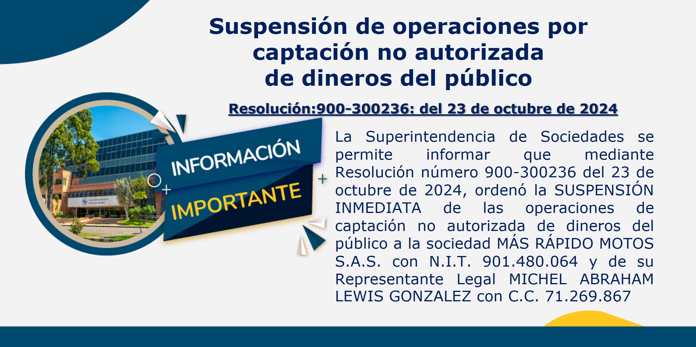 Suspensión de operaciones por captación no autorizada de dineros del público